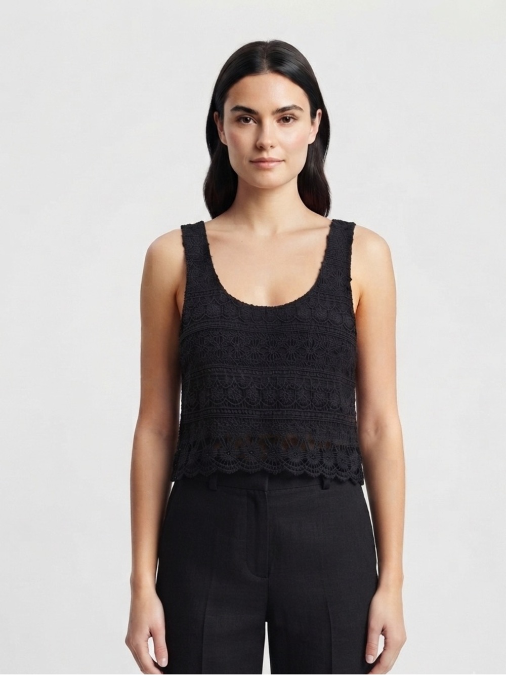 Topshop Black Daisy Crochet Overlay Tank with Liner Size 2 Tie-Up Waist